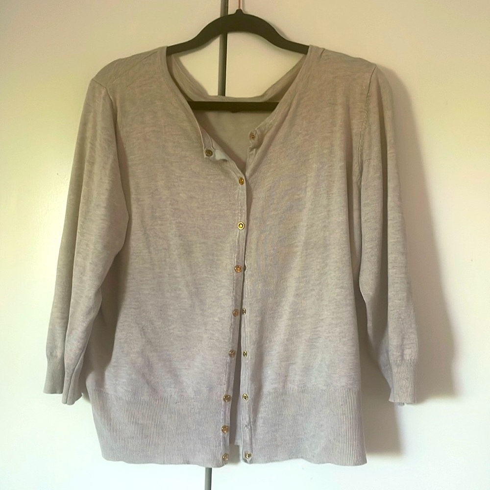 3/4 sleeve beige cardigan with the cutest gold button detail size XL